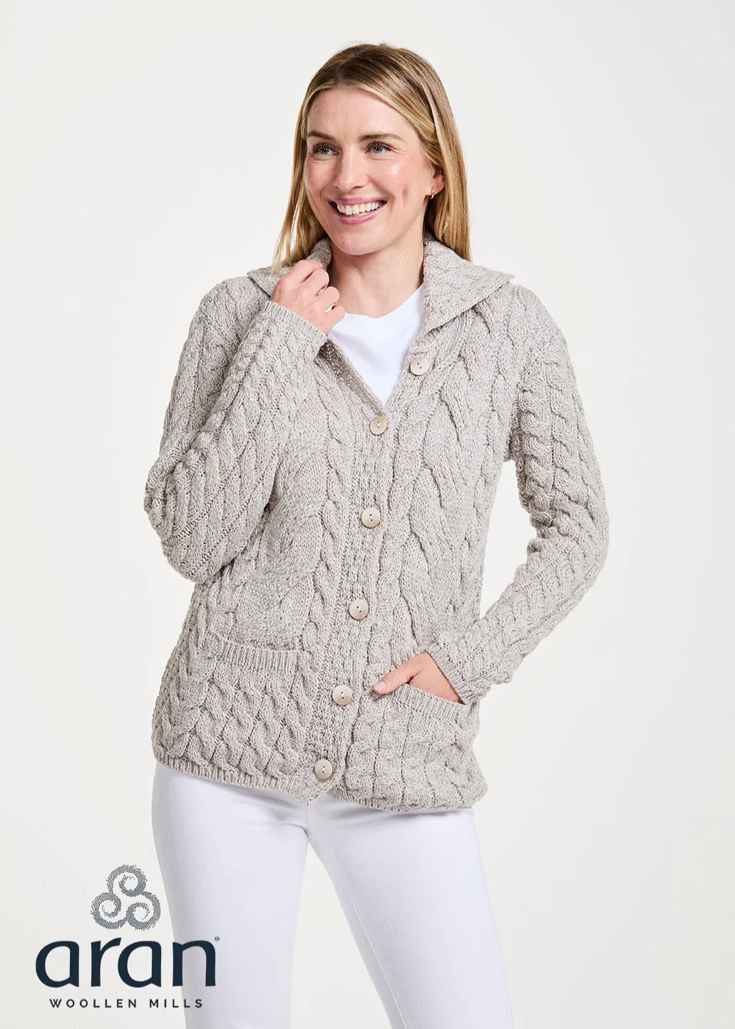 Belcarra Ladies Aran Cardigan | Oatmeal