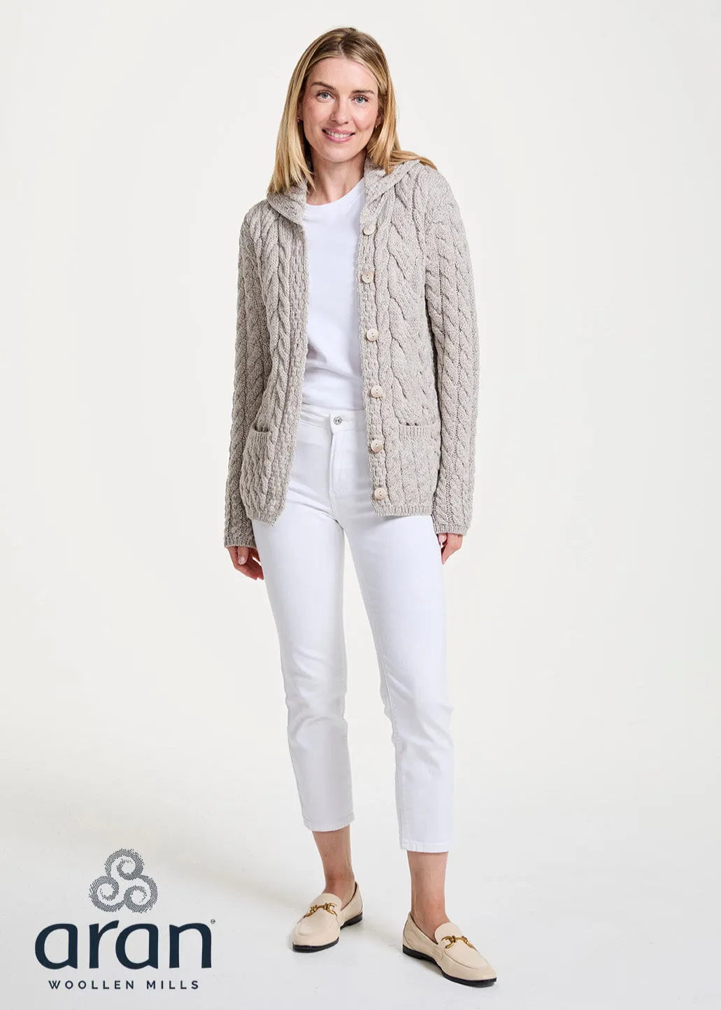 Belcarra Ladies Aran Cardigan | Oatmeal