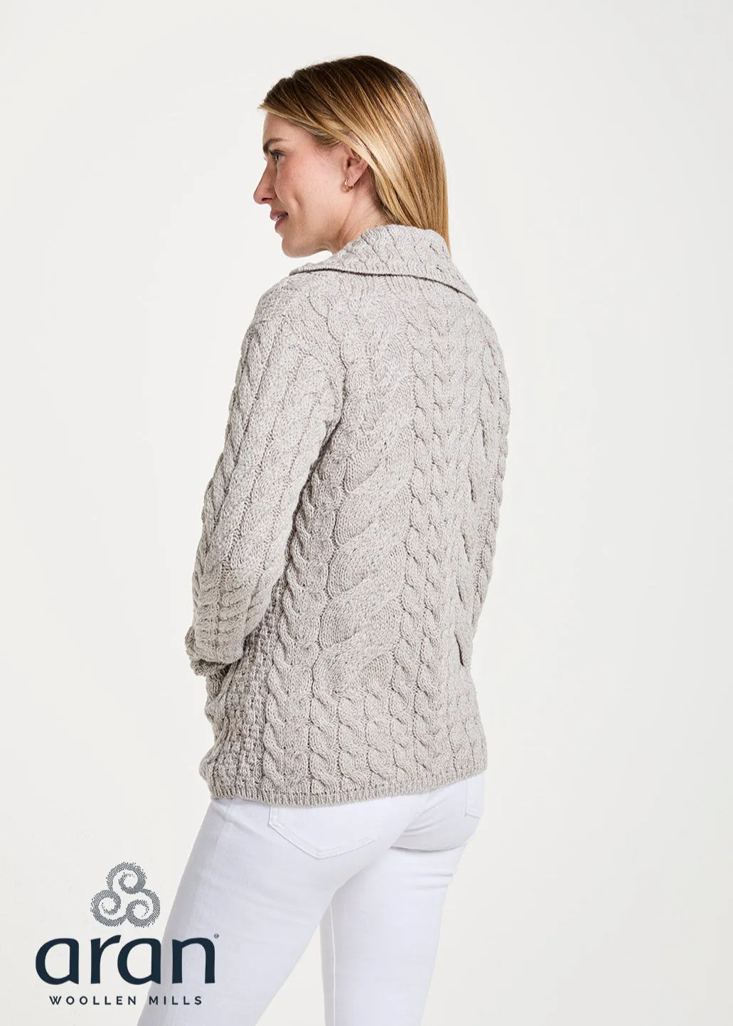 Belcarra Ladies Aran Cardigan | Oatmeal