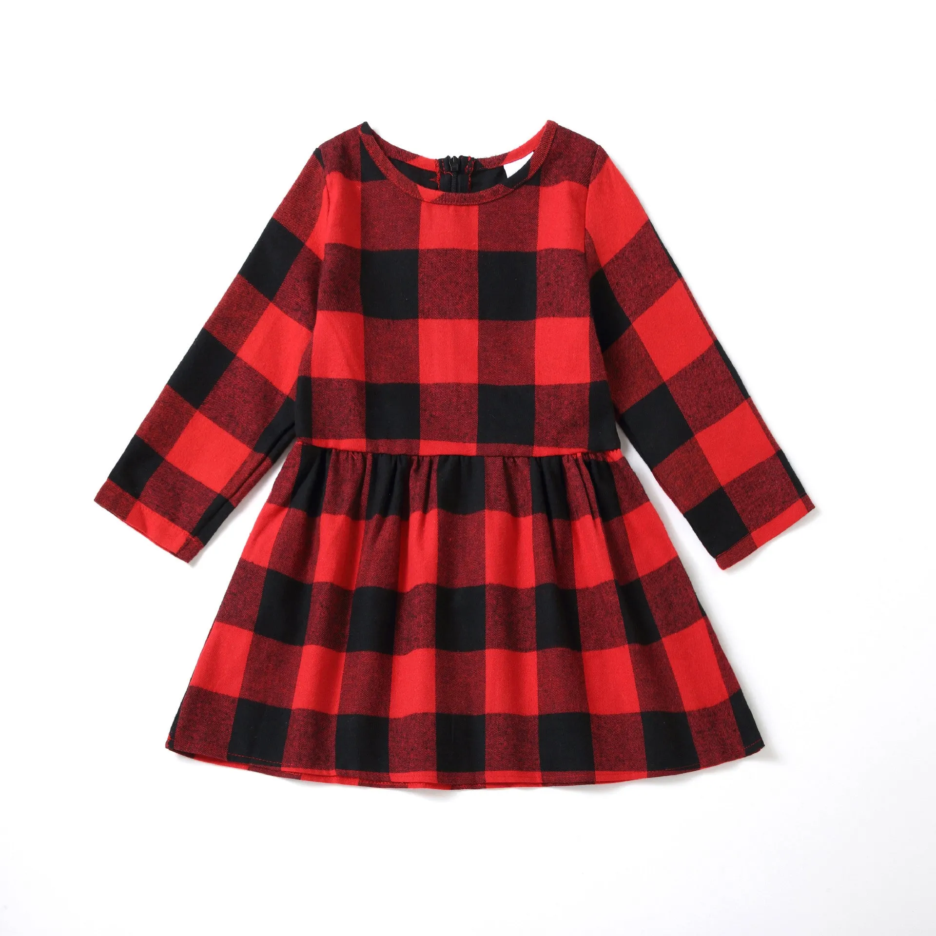 Christmas Buffalo Plaid Long-sleeve Dresses for Mom and Me