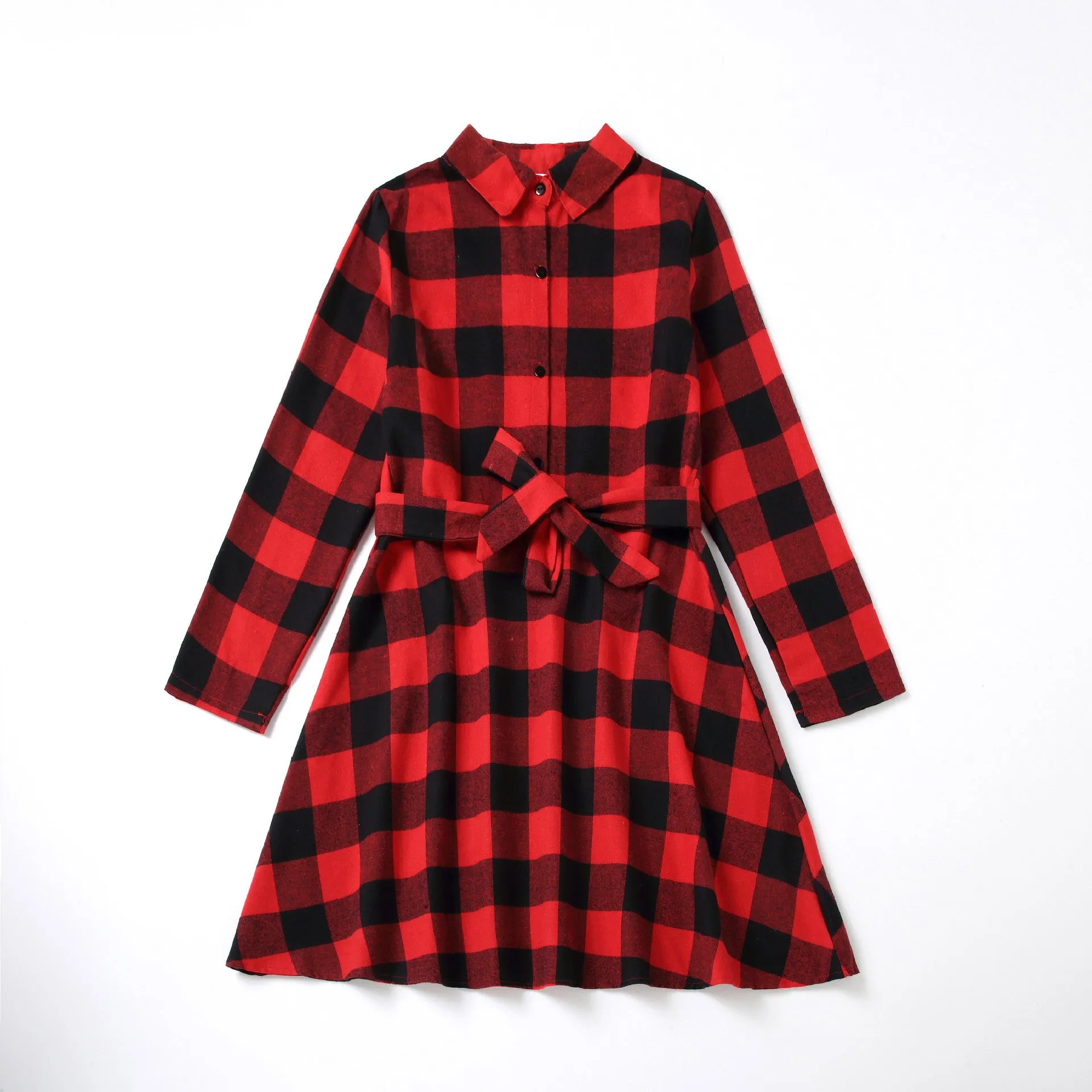 Christmas Buffalo Plaid Long-sleeve Dresses for Mom and Me
