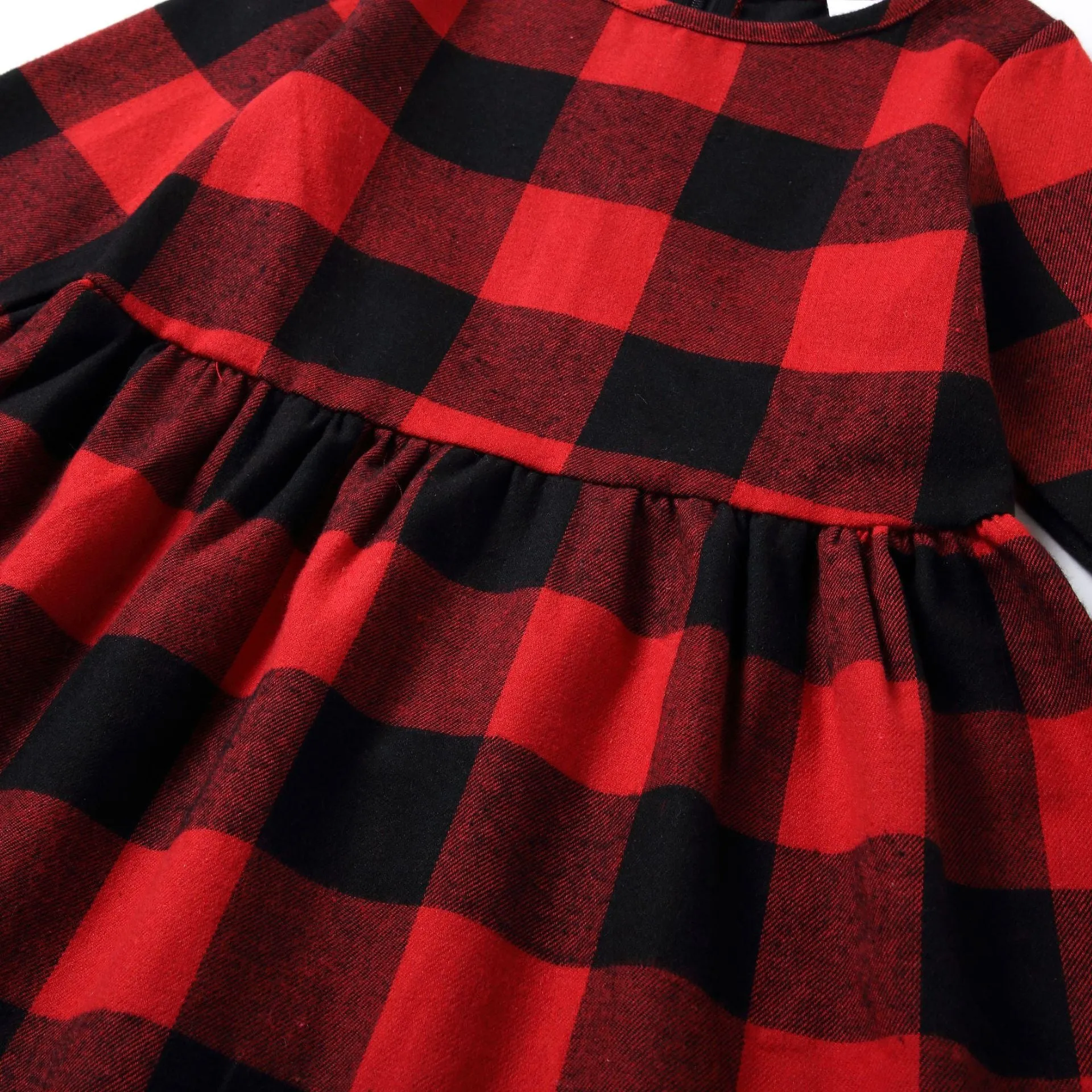 Christmas Buffalo Plaid Long-sleeve Dresses for Mom and Me