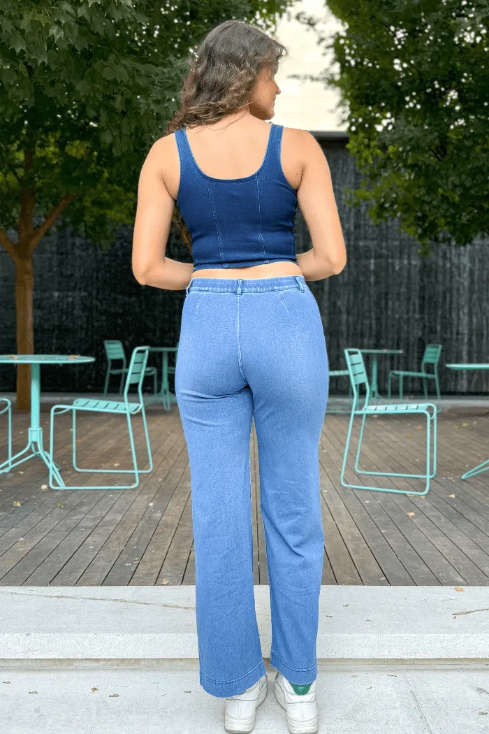 Cotton Stretch Twill Wide Leg Pant