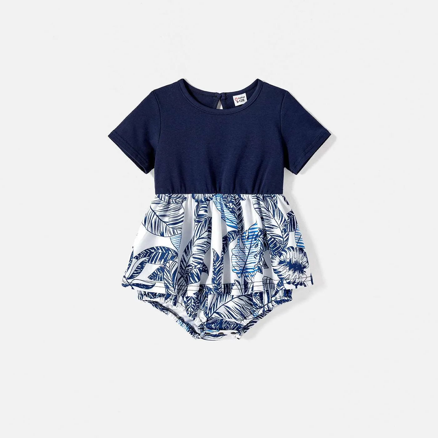 Family Matching 95% Cotton Allover Plant Print Short-sleeve Belted Spliced Dresses and T-shirts Sets