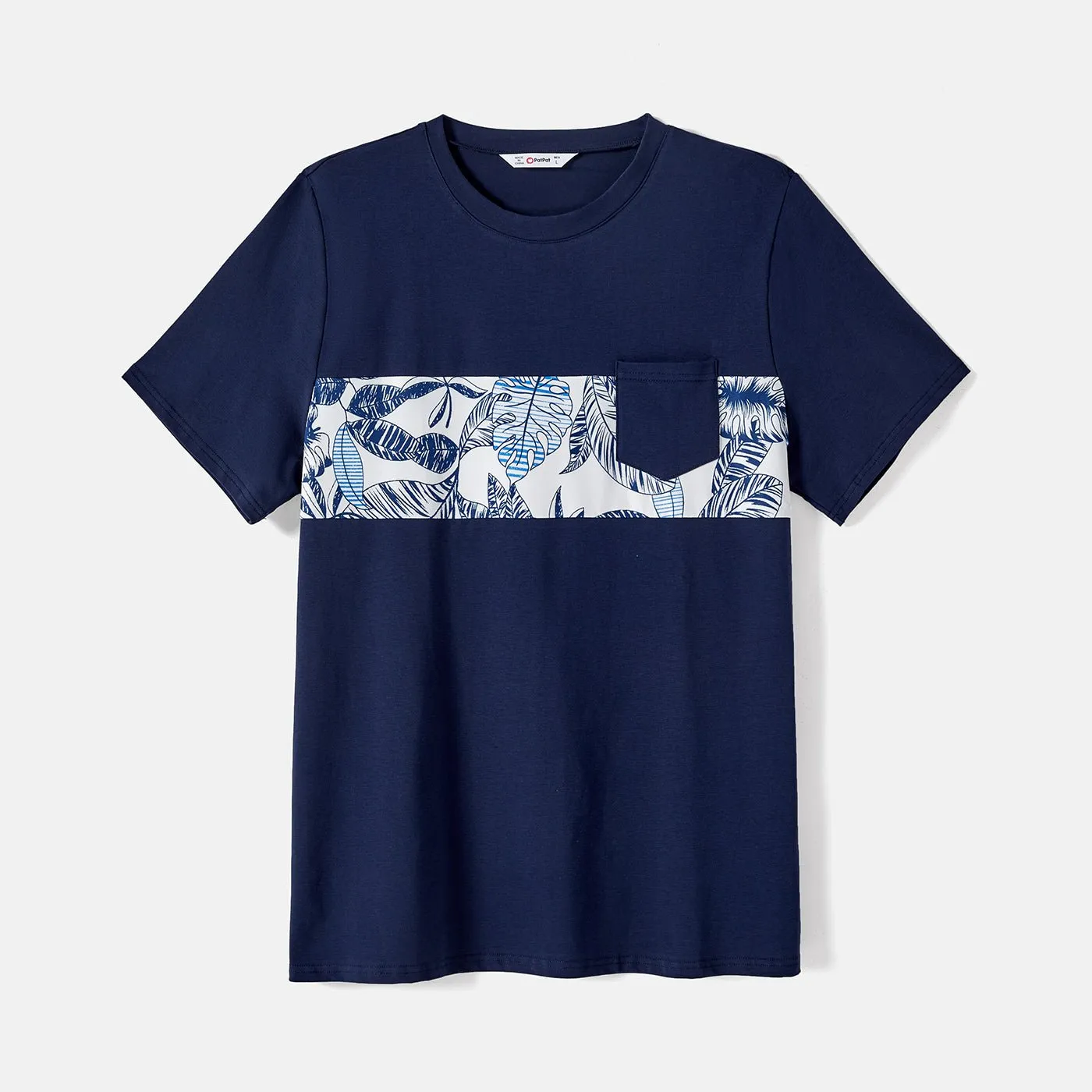 Family Matching 95% Cotton Allover Plant Print Short-sleeve Belted Spliced Dresses and T-shirts Sets