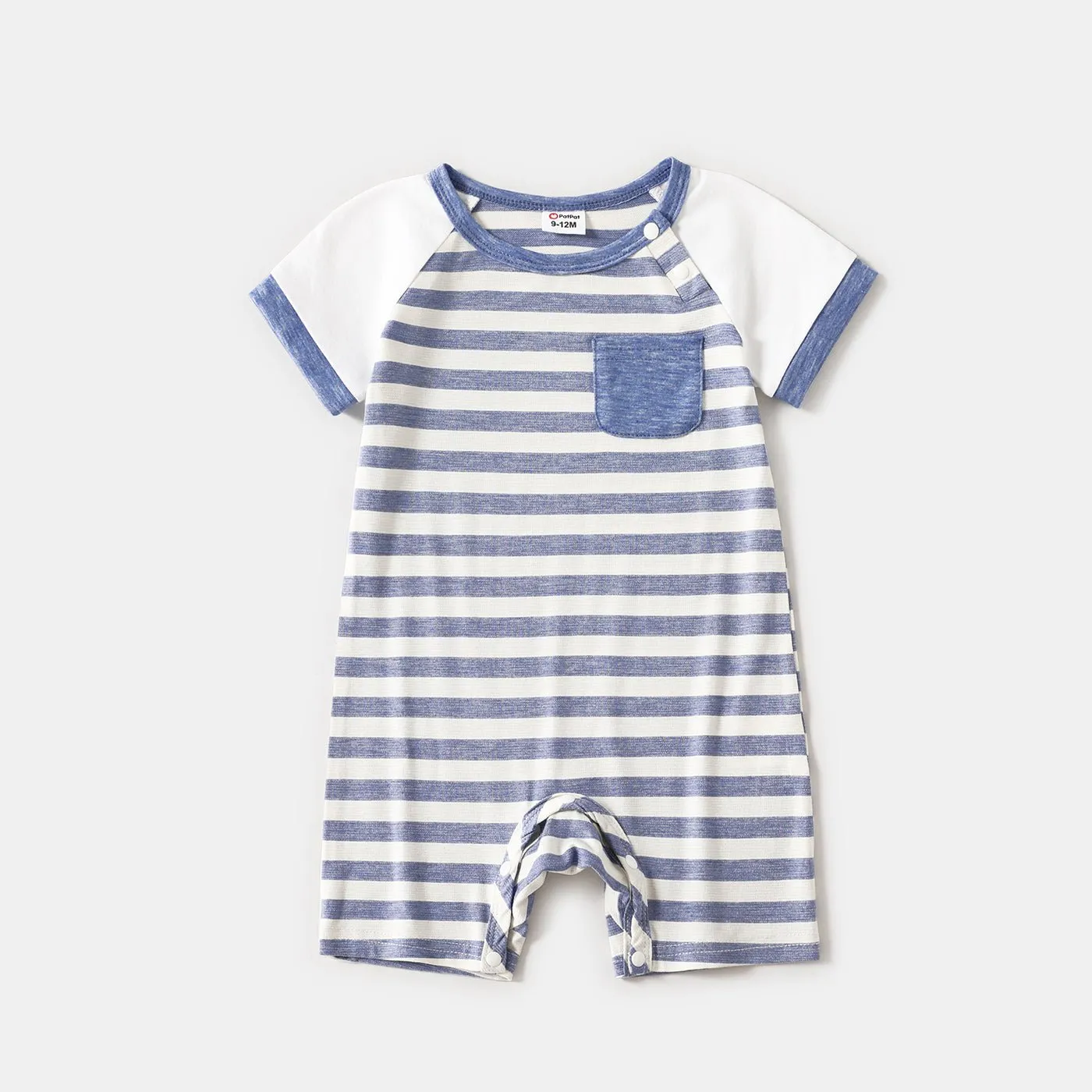 Family Matching Blue Striped V Neck Drop Shoulder Button Up Belted Dresses and Short-sleeve T-shirts Sets