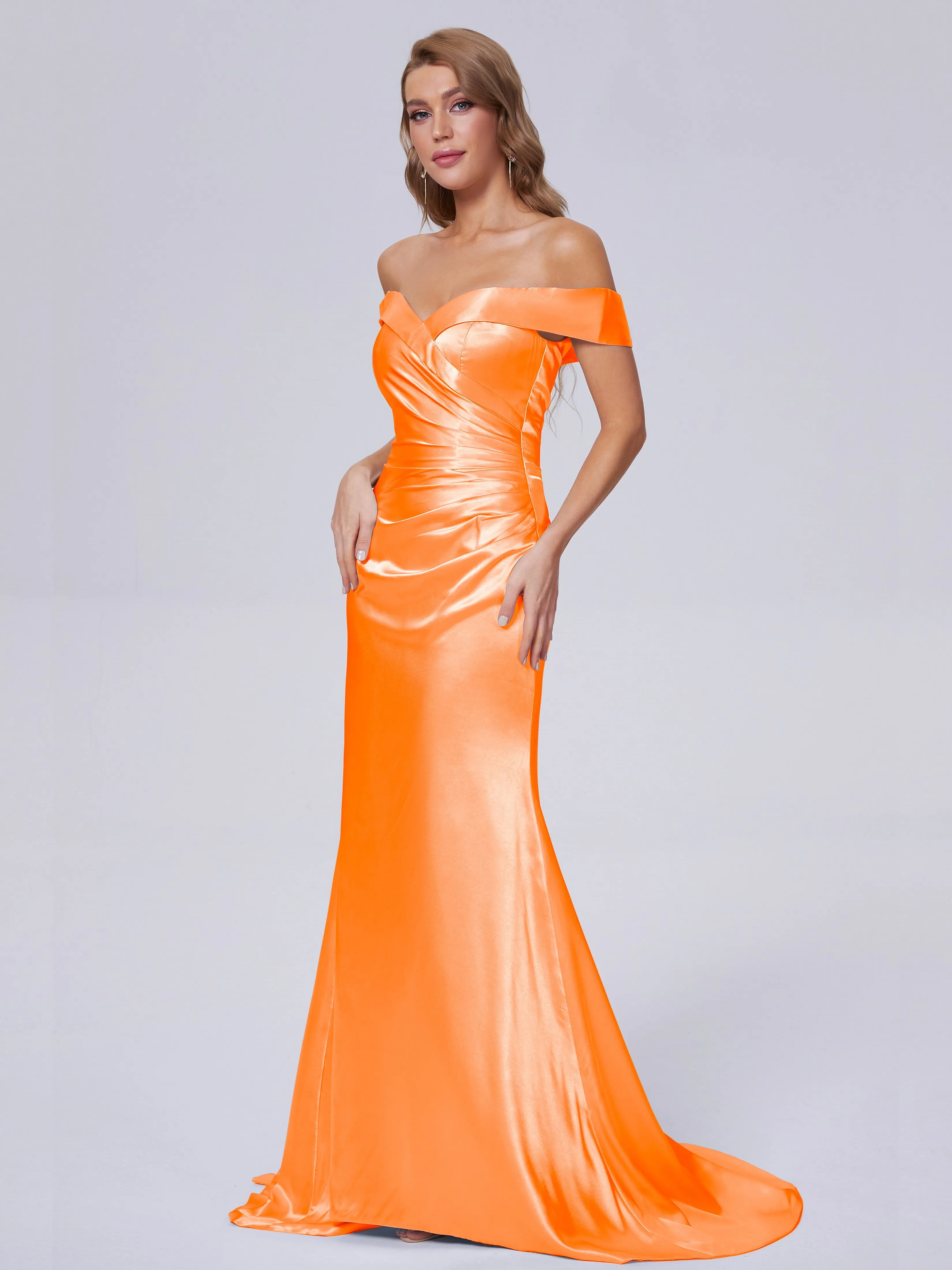 Juliette Off the Shoulder Hourglass Soft Satin Bridesmaid Dresses