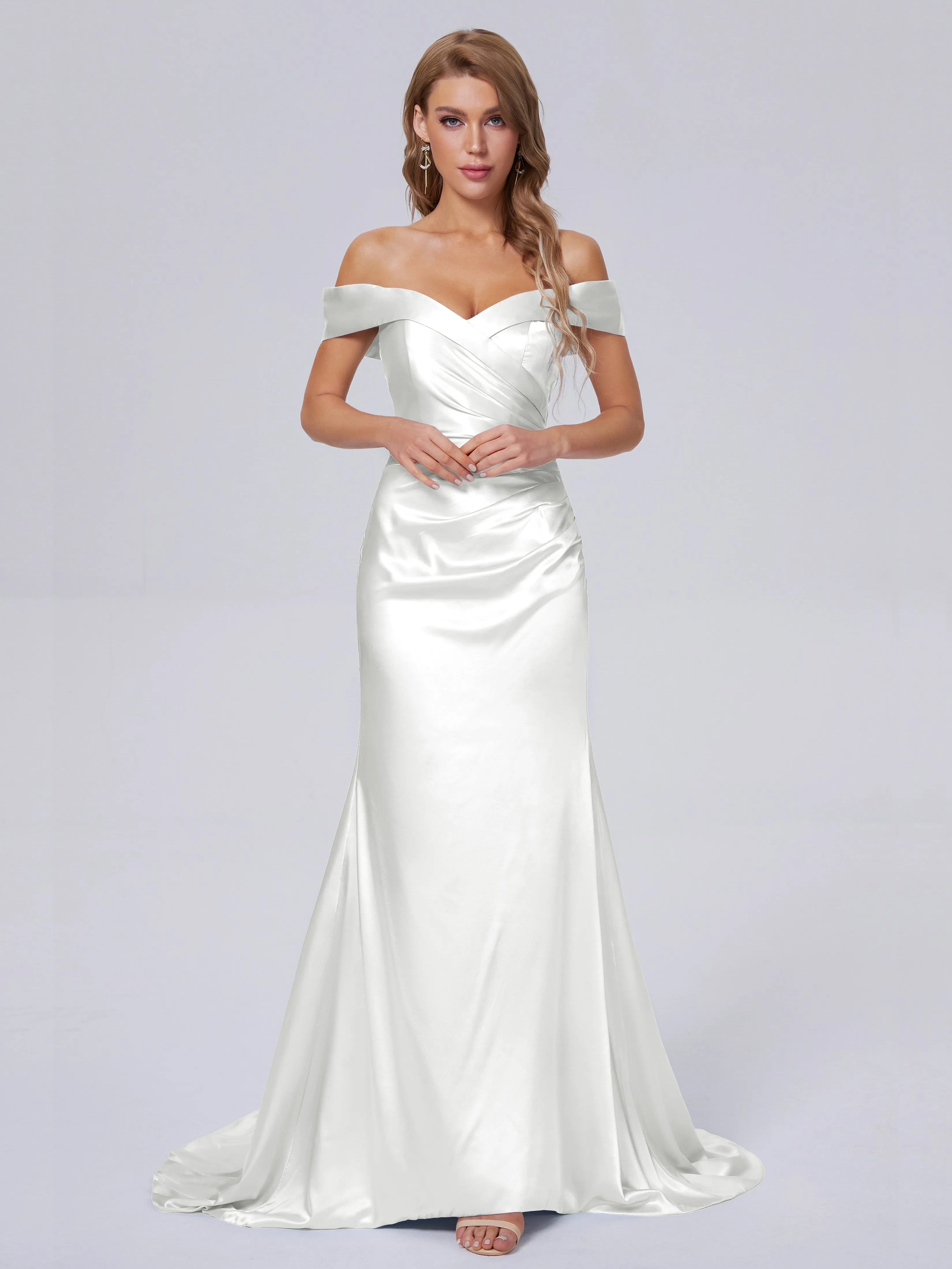 Juliette Off the Shoulder Hourglass Soft Satin Bridesmaid Dresses