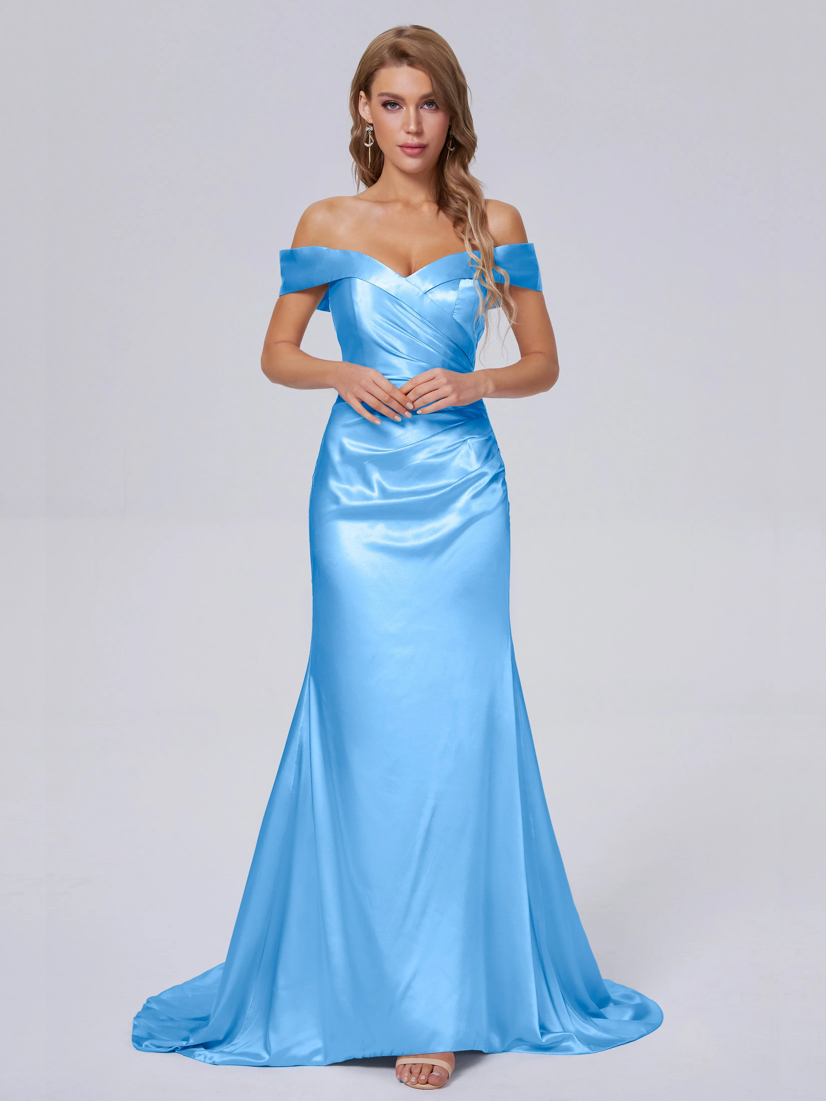Juliette Off the Shoulder Hourglass Soft Satin Bridesmaid Dresses
