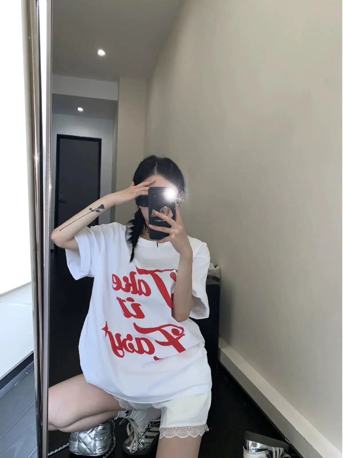Loose Fit Vintage Letter Print T-shirt