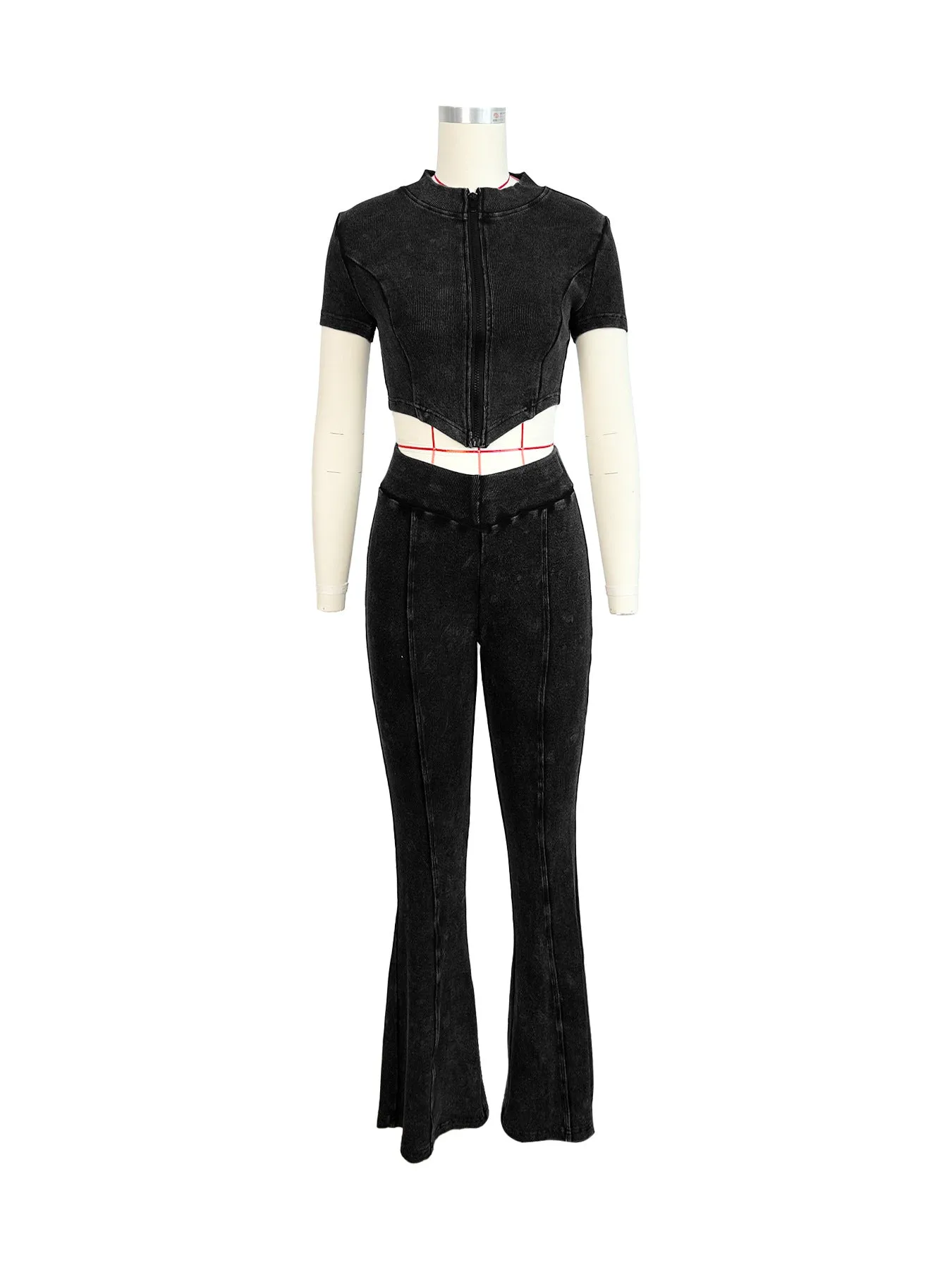 MB FASHION High Quality Premium Ribbed Crop Top and High-Waisted Pants Set 4035LY