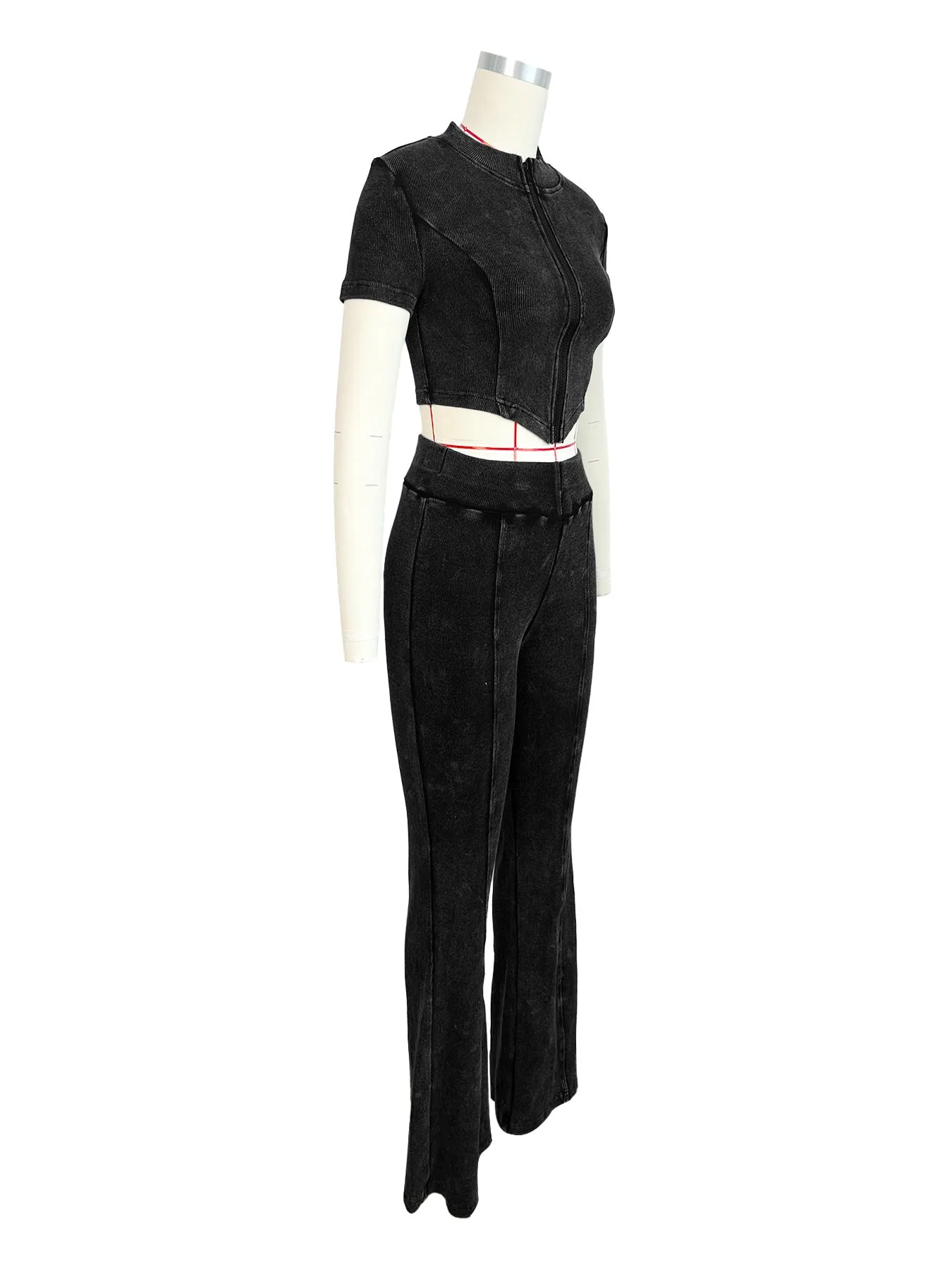 MB FASHION High Quality Premium Ribbed Crop Top and High-Waisted Pants Set 4035LY