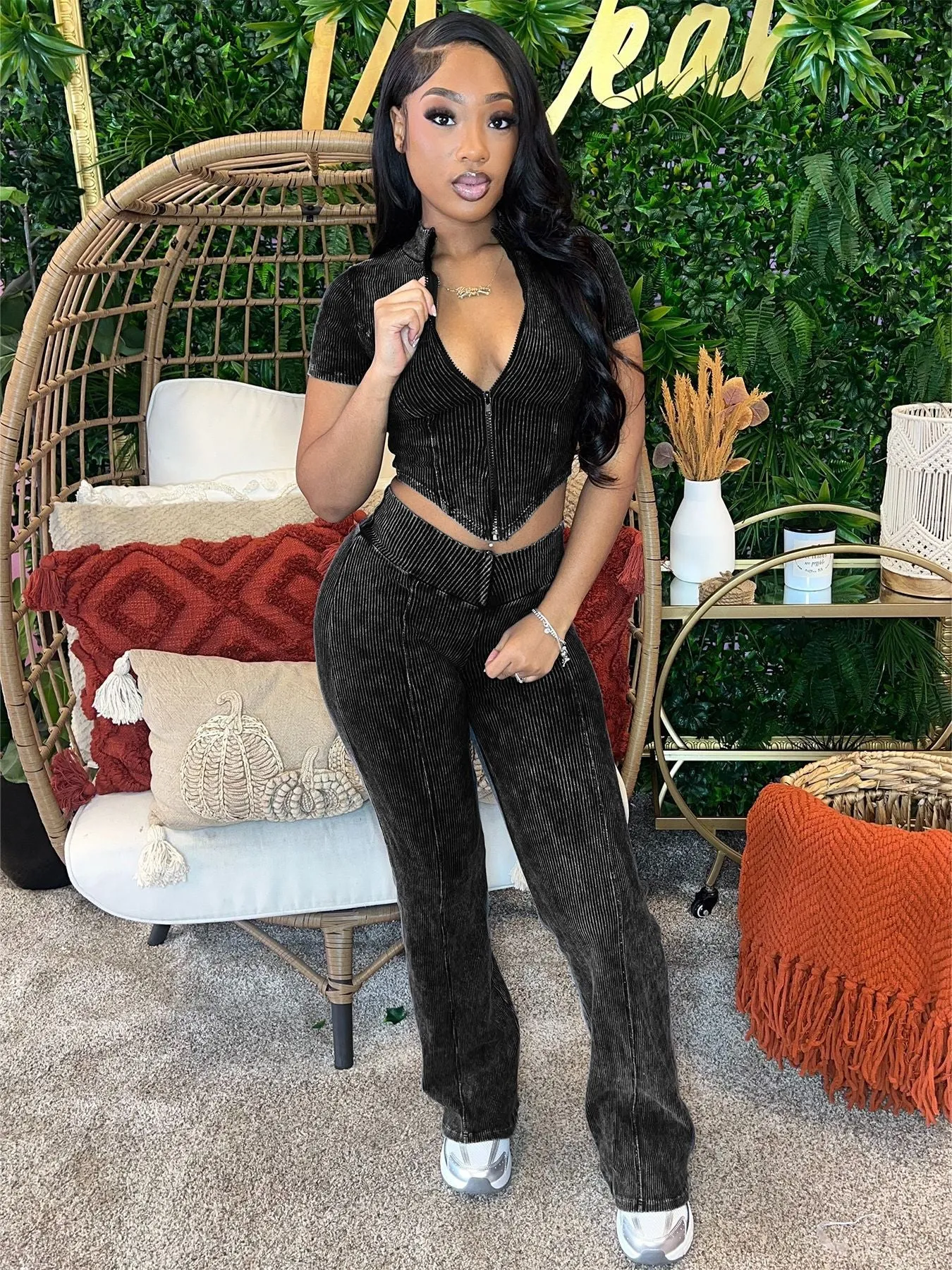 MB FASHION High Quality Premium Ribbed Crop Top and High-Waisted Pants Set 4035LY