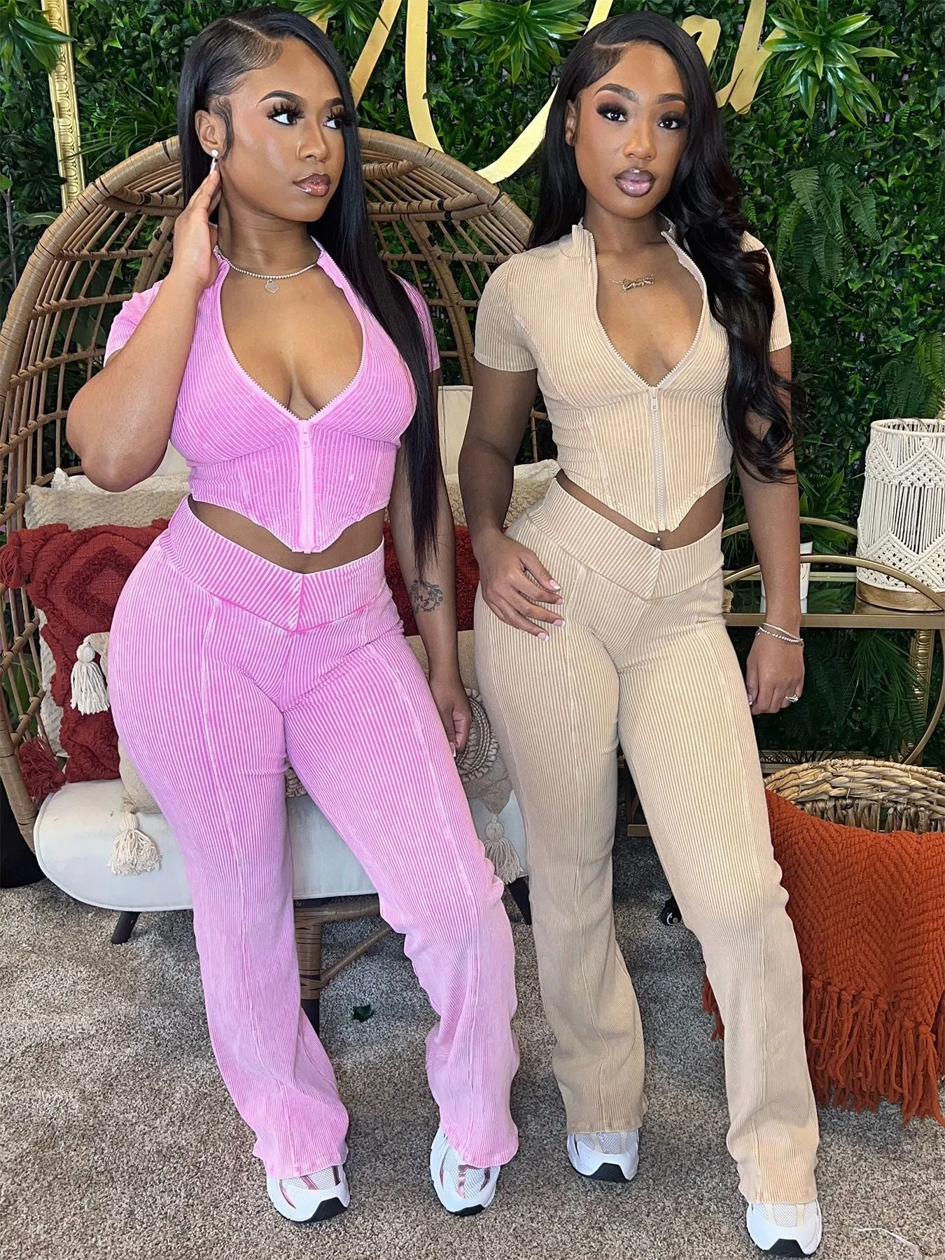 MB FASHION High Quality Premium Ribbed Crop Top and High-Waisted Pants Set 4035LY
