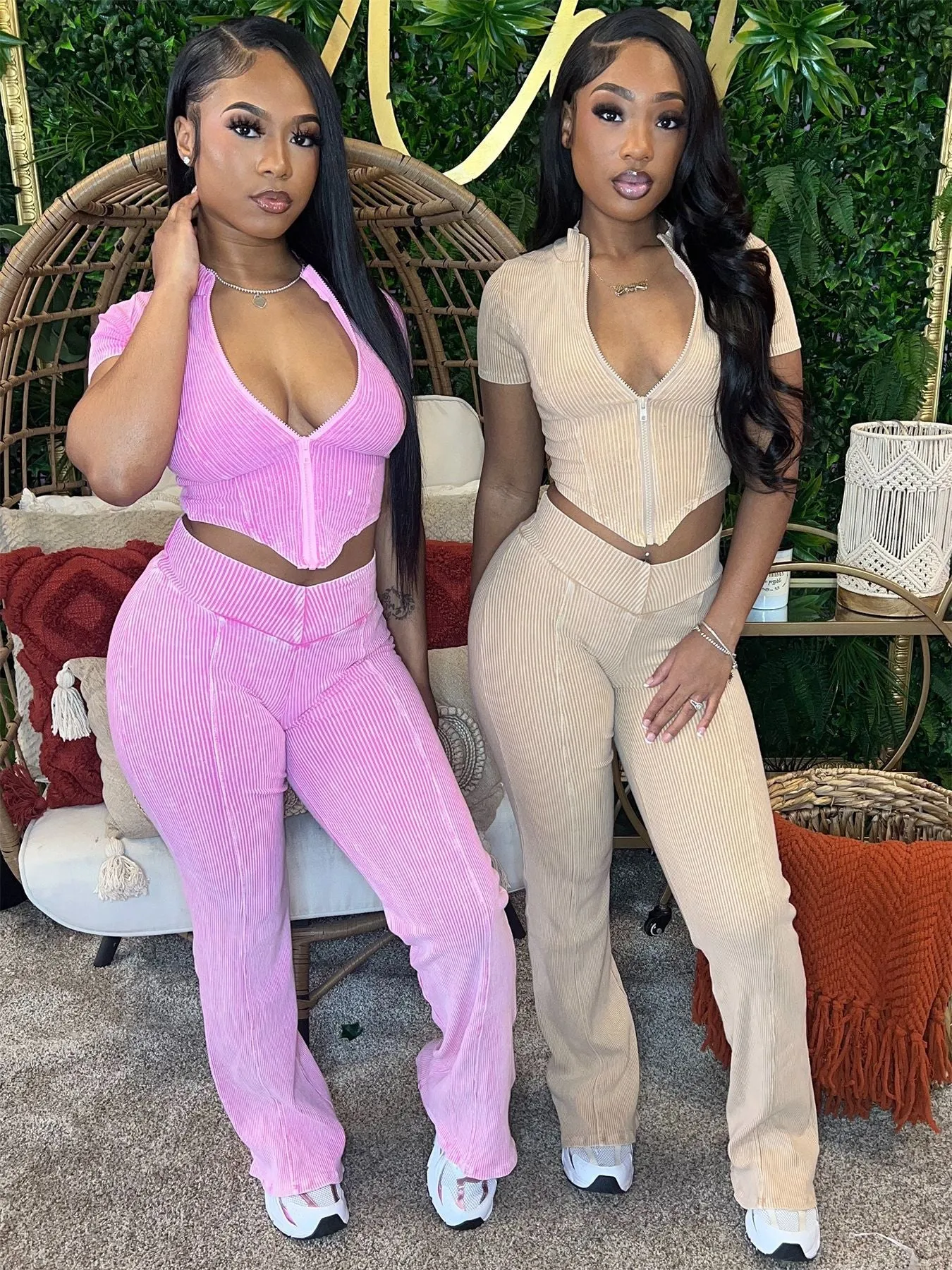 MB FASHION High Quality Premium Ribbed Crop Top and High-Waisted Pants Set 4035LY