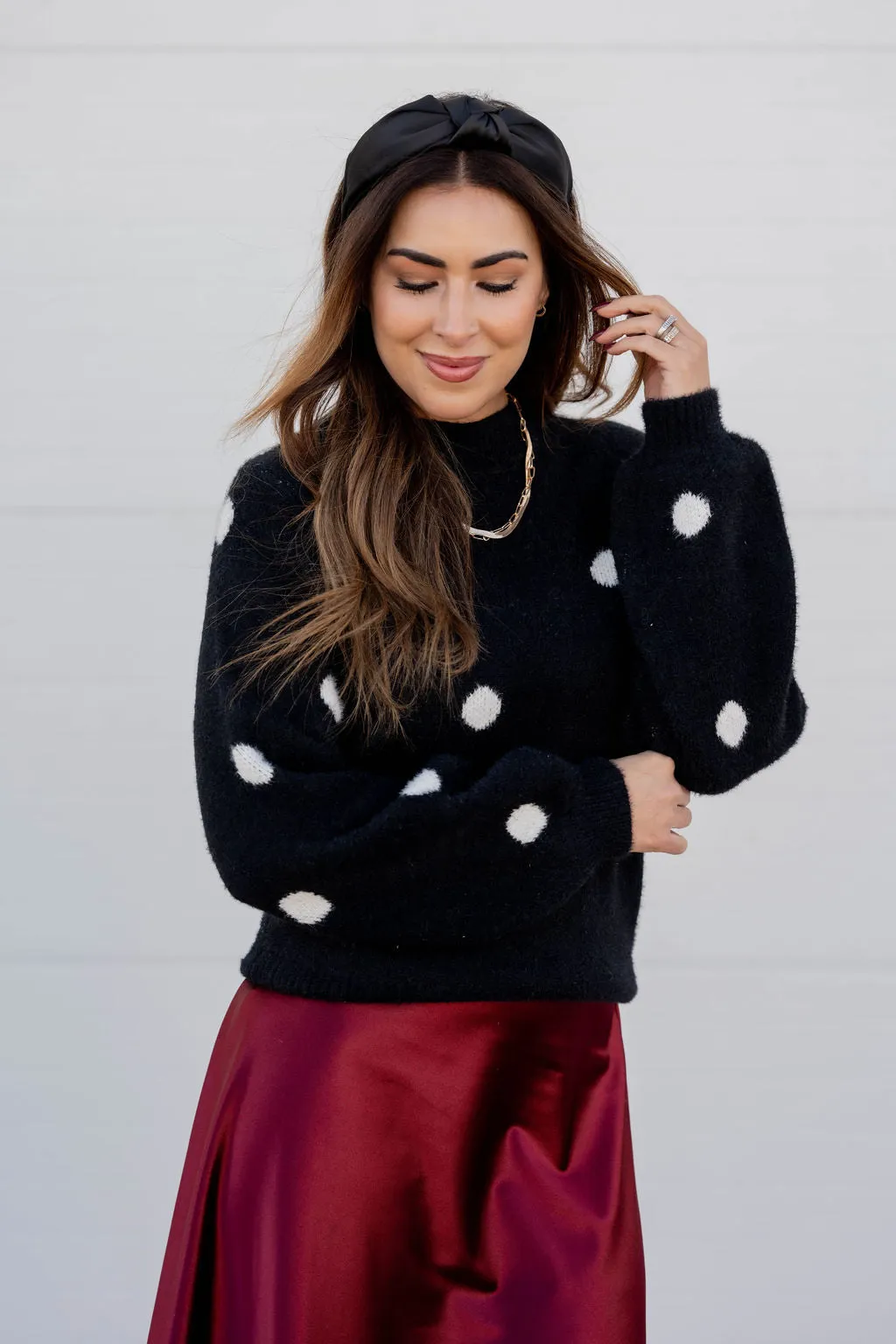 Polka Dot Mock Neck Sweater