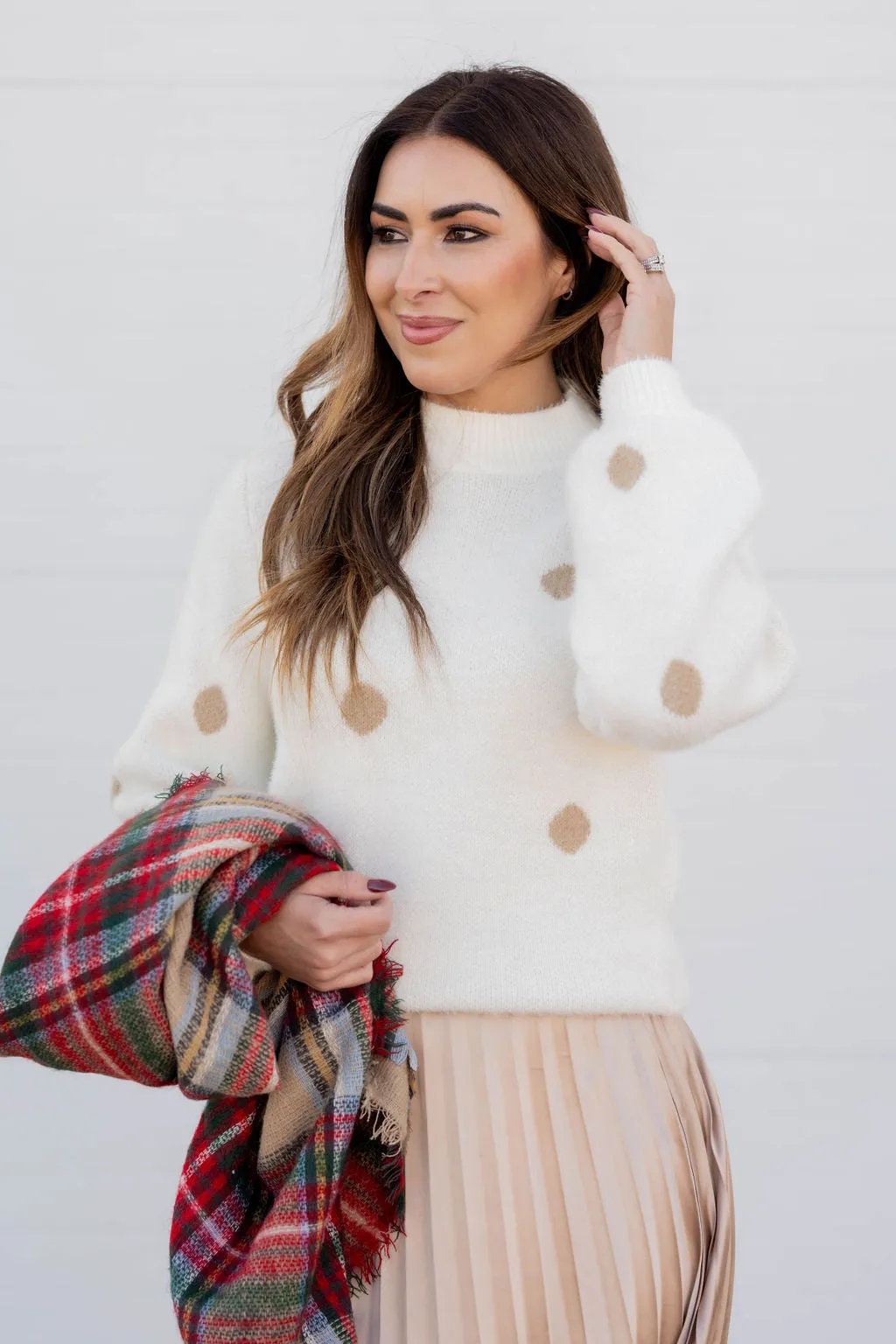 Polka Dot Mock Neck Sweater