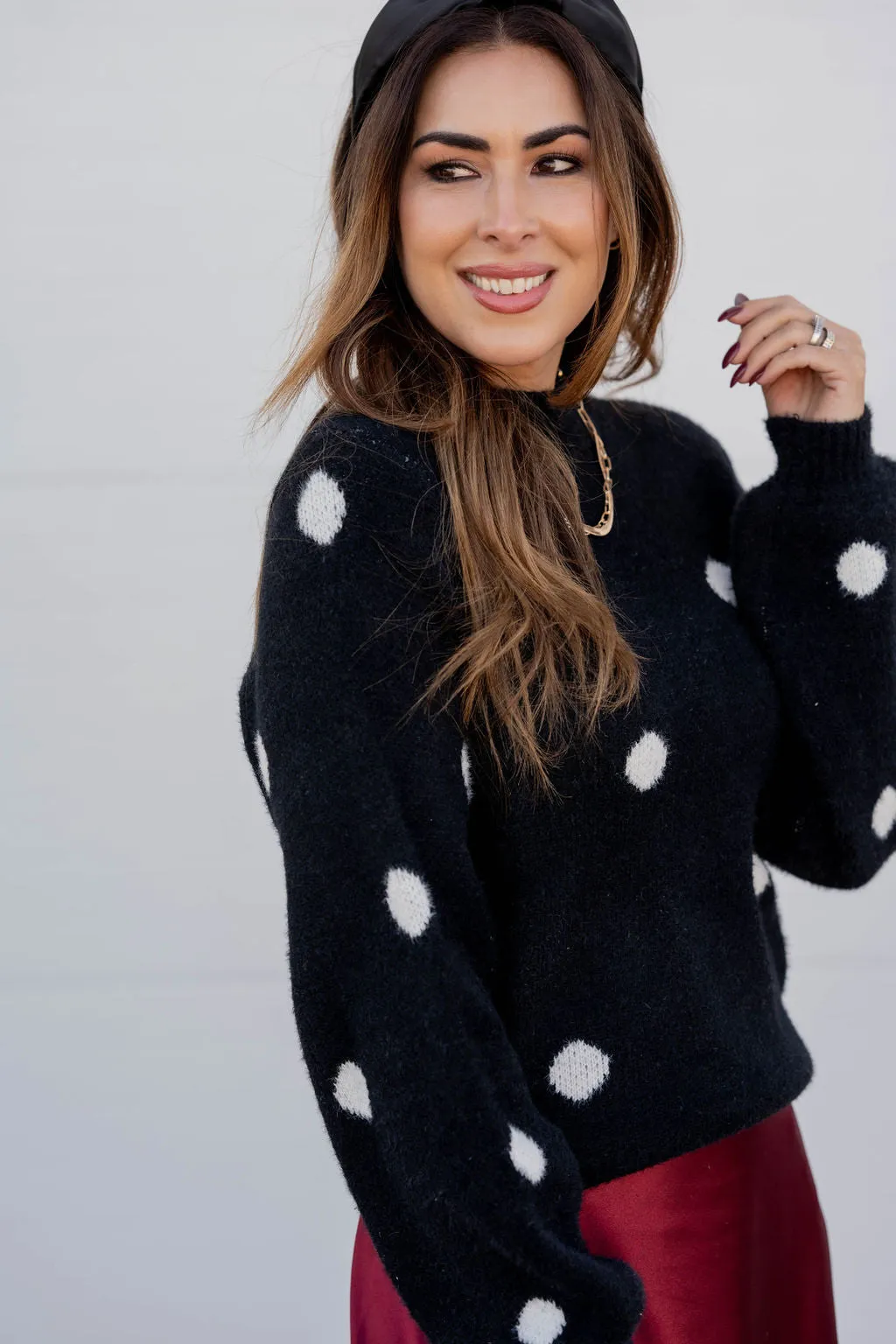 Polka Dot Mock Neck Sweater