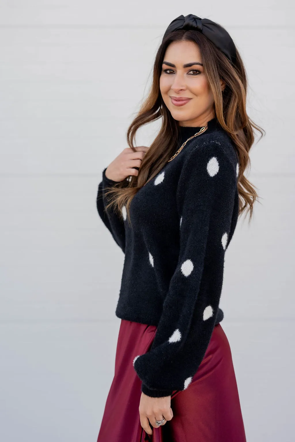 Polka Dot Mock Neck Sweater