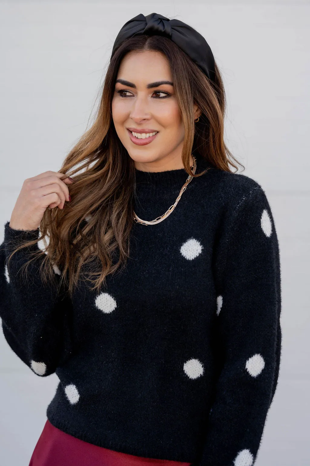 Polka Dot Mock Neck Sweater