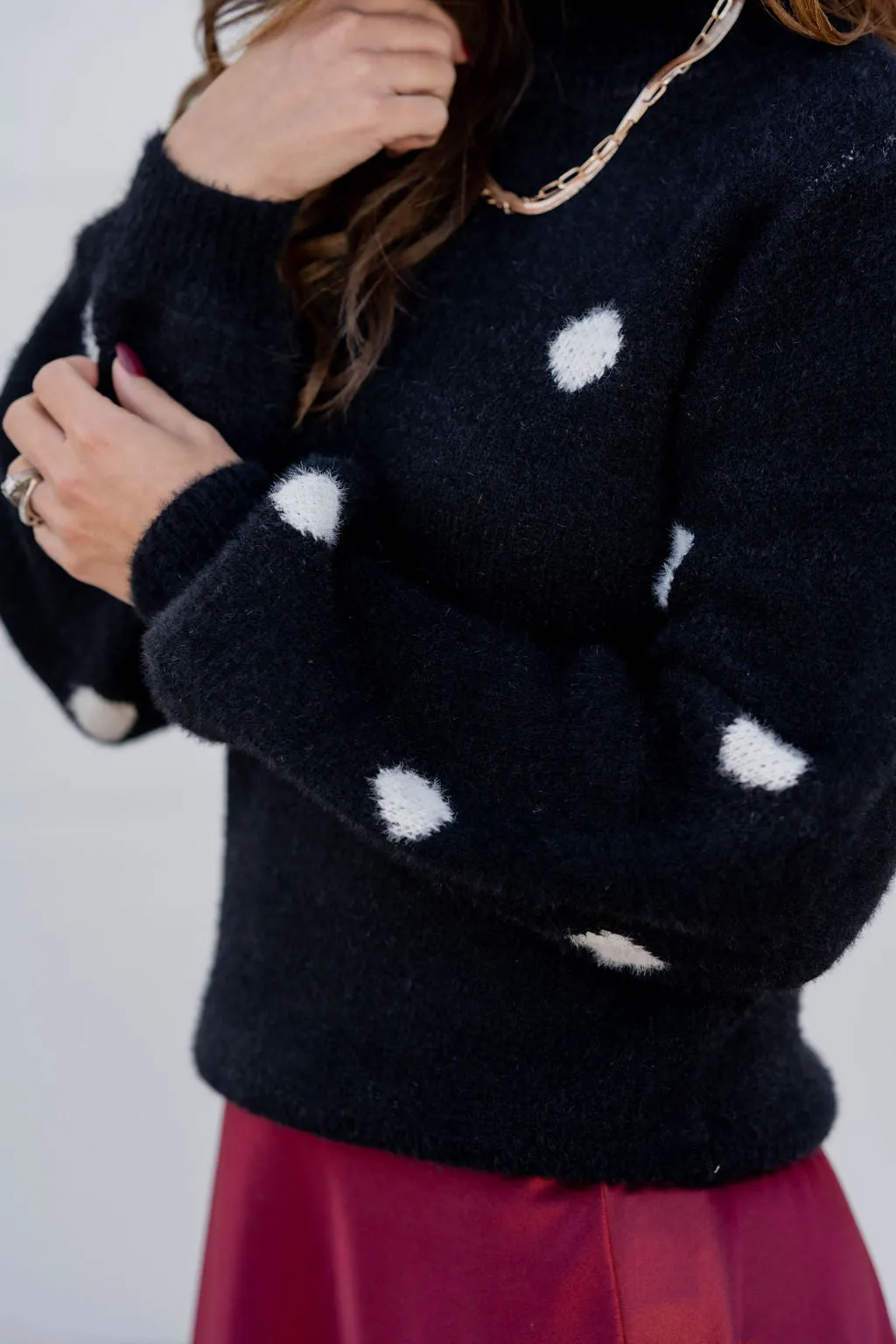 Polka Dot Mock Neck Sweater