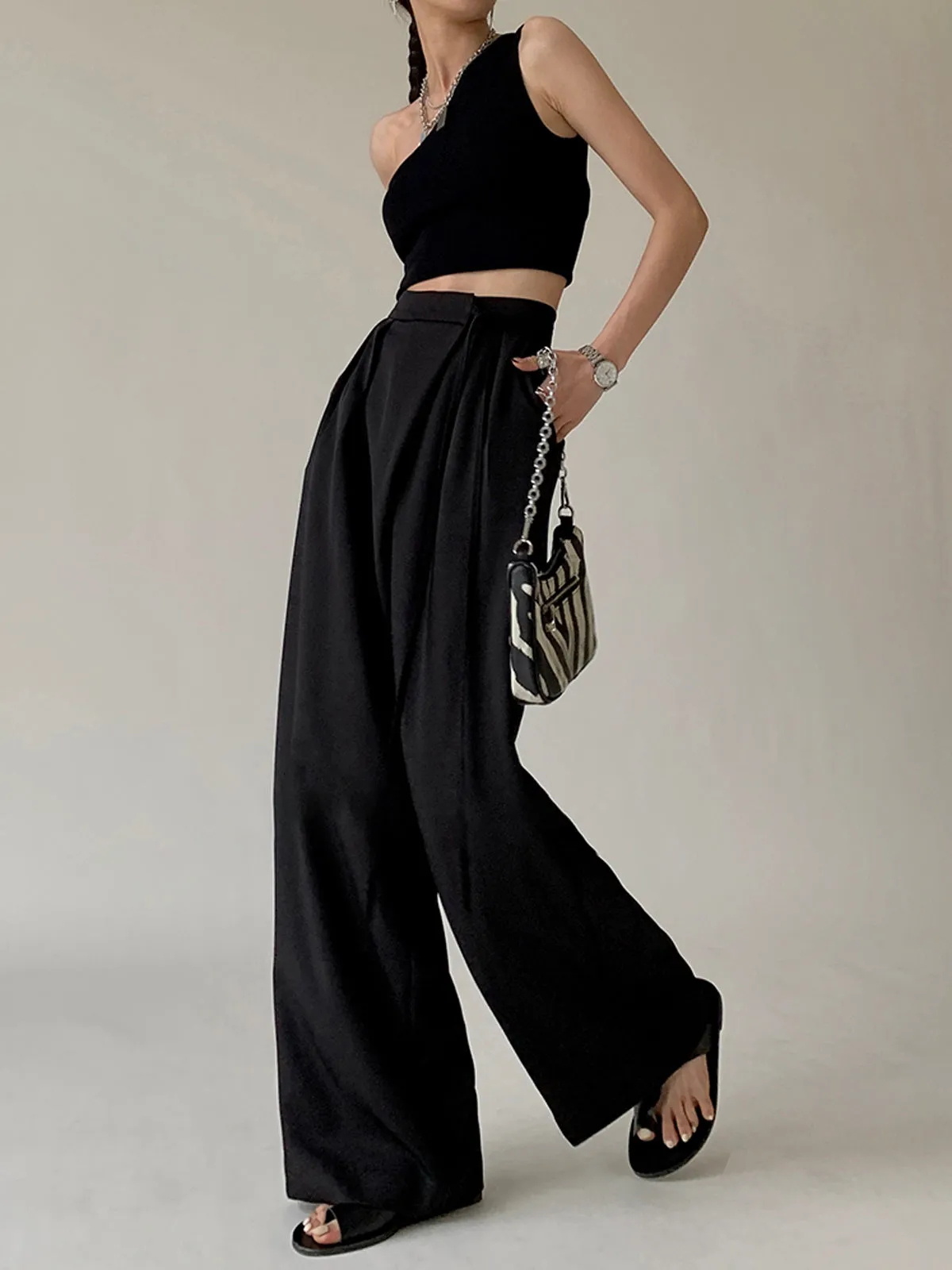 Tie Waist Flowy Trendy Wide Leg Dress Pants