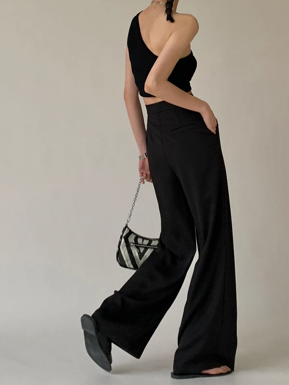 Tie Waist Flowy Trendy Wide Leg Dress Pants