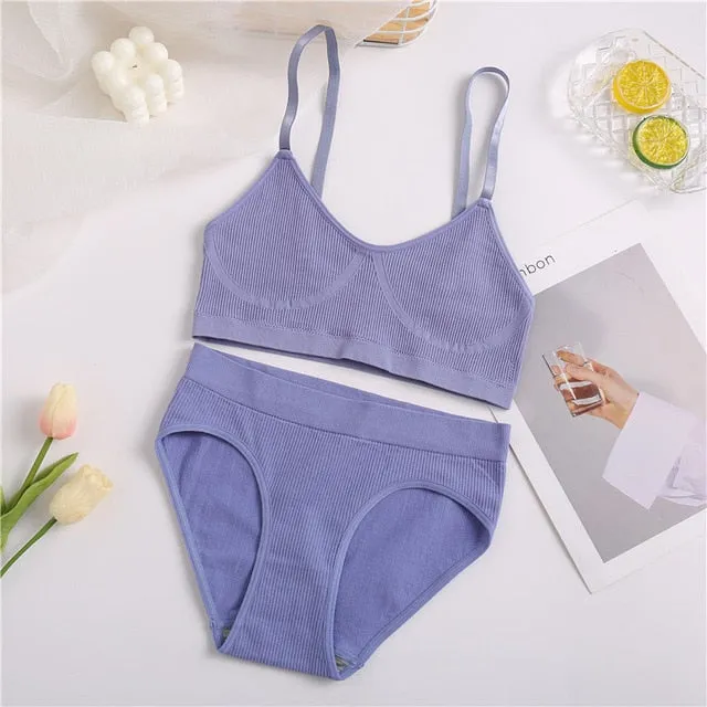 VenusFox Women Seamless Tops Panties Set Soft Wireless Bra Set Comfortable Bralette Brazilian Underwear Suit Girls Fitness Tops