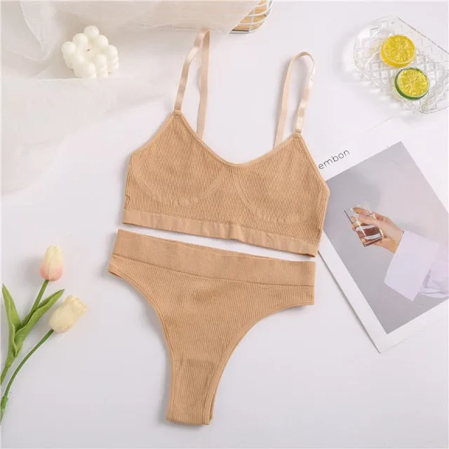 VenusFox Women Seamless Tops Panties Set Soft Wireless Bra Set Comfortable Bralette Brazilian Underwear Suit Girls Fitness Tops