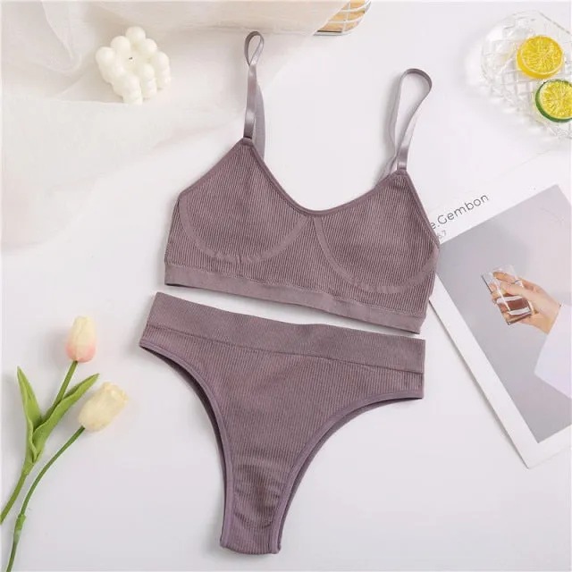 VenusFox Women Seamless Tops Panties Set Soft Wireless Bra Set Comfortable Bralette Brazilian Underwear Suit Girls Fitness Tops