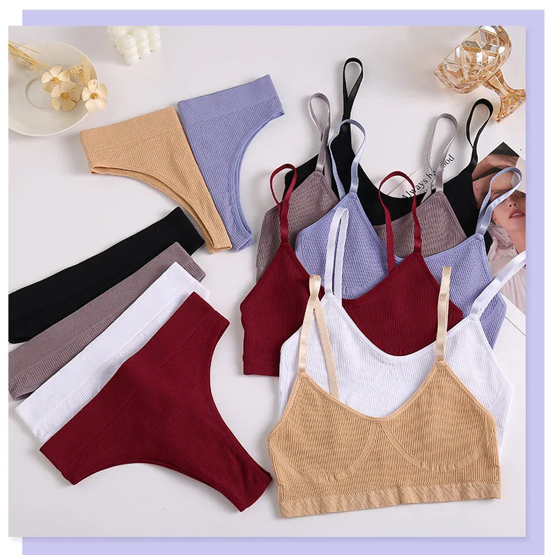 VenusFox Women Seamless Tops Panties Set Soft Wireless Bra Set Comfortable Bralette Brazilian Underwear Suit Girls Fitness Tops