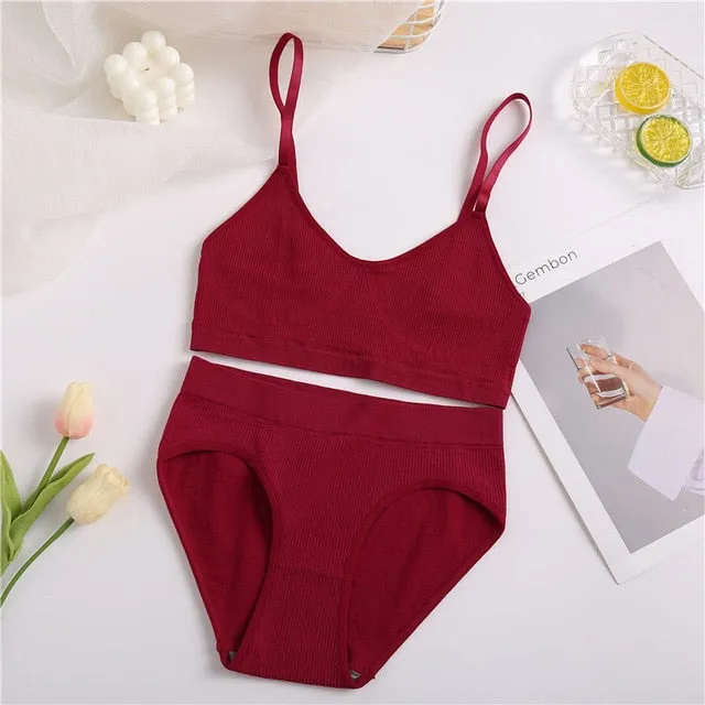 VenusFox Women Seamless Tops Panties Set Soft Wireless Bra Set Comfortable Bralette Brazilian Underwear Suit Girls Fitness Tops