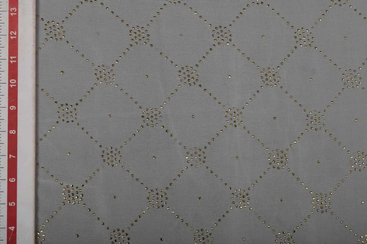 White & Golden Traditional Viscose Georgette Fabric