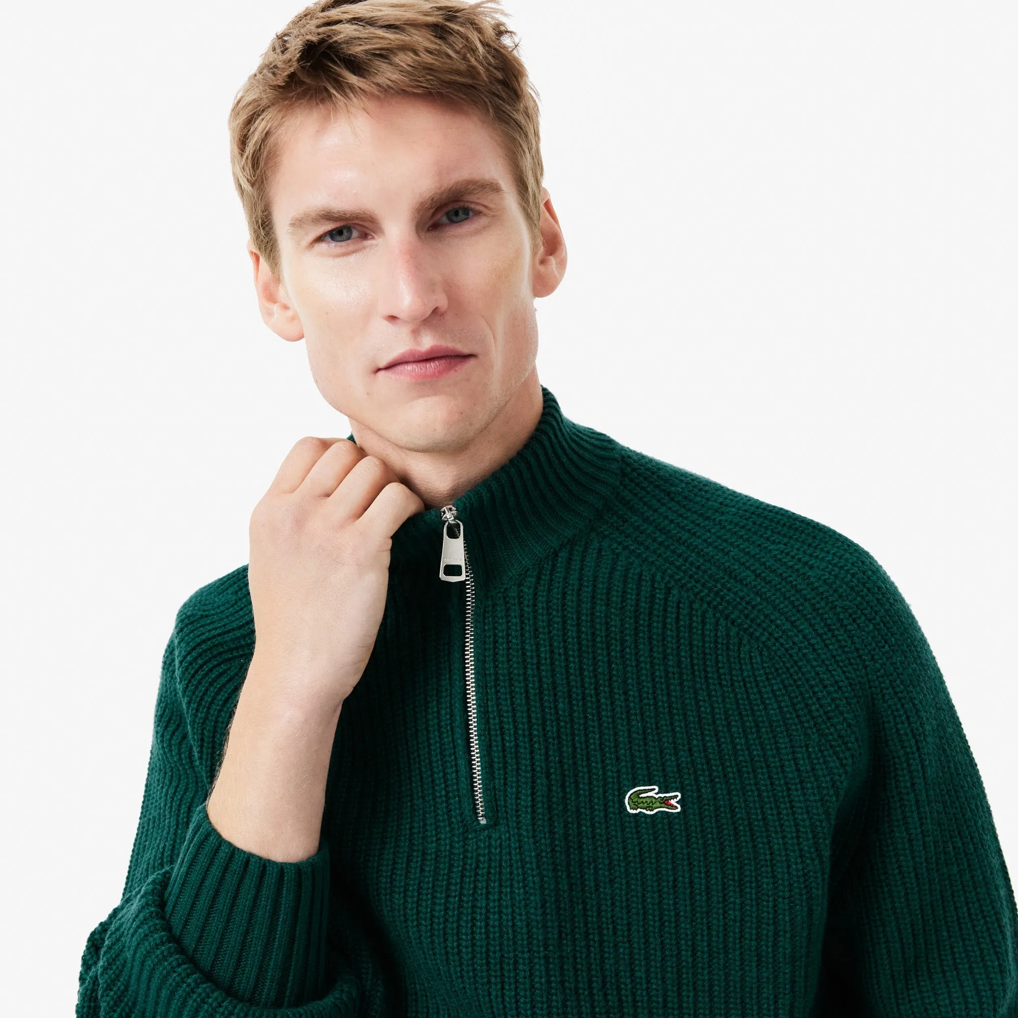 Zipped High Neck Carded Wool Sweater - AH3134